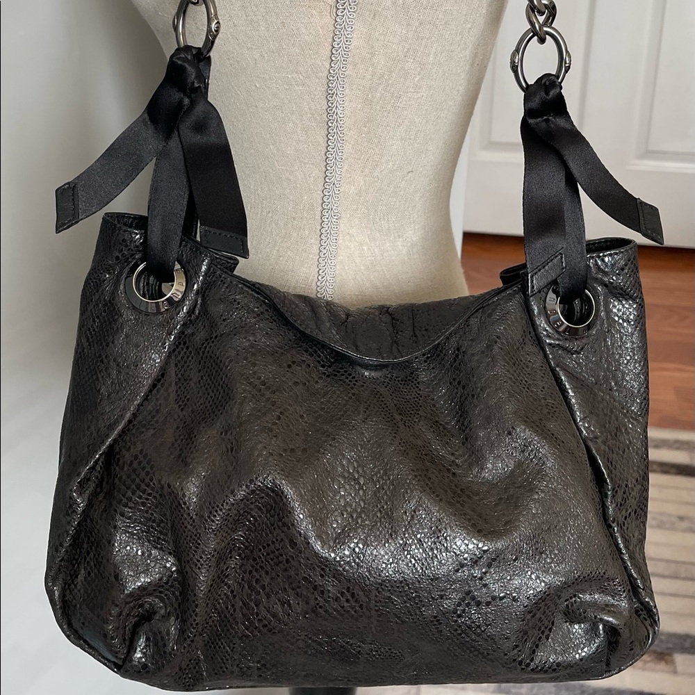 Henri Bendel Snakeskin Black Snake Embossed Leather Shoulder Bag